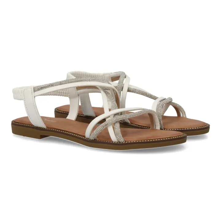 PuntoSalao Sandalias planas cómodas mujer tiras color blanco TF2509 - 1