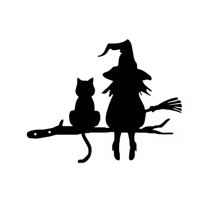 Juego De 2 Destellos De Jardín En Hierro Silueta De Bruja Y Gato Decoración Para Jardín Patio Arte De Jardín Incluye Túmulo De Árbol - 1