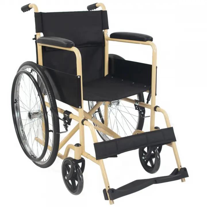 Mobiclinic® Silla de ruedas plegable Denver Marca Española Asiento 46 cm Freno manual Respaldo desmontable Reposapiés abatibles Resistente Silla de ruedas para minusválido Crema y Negro - 1