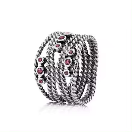 Anillo Pandora Rodolitas Plata de 1 Ley con Estuche Oficial - Talla 18 - 1