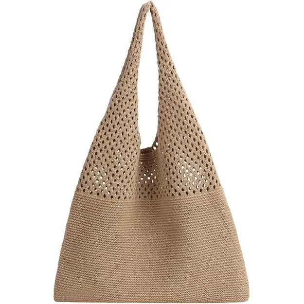 Bolso estilo hobo retro de verano para mujer, bolso de mano de malla hueca, bolso de hombro tejido con flores a la moda, bolso de playa informal - 1
