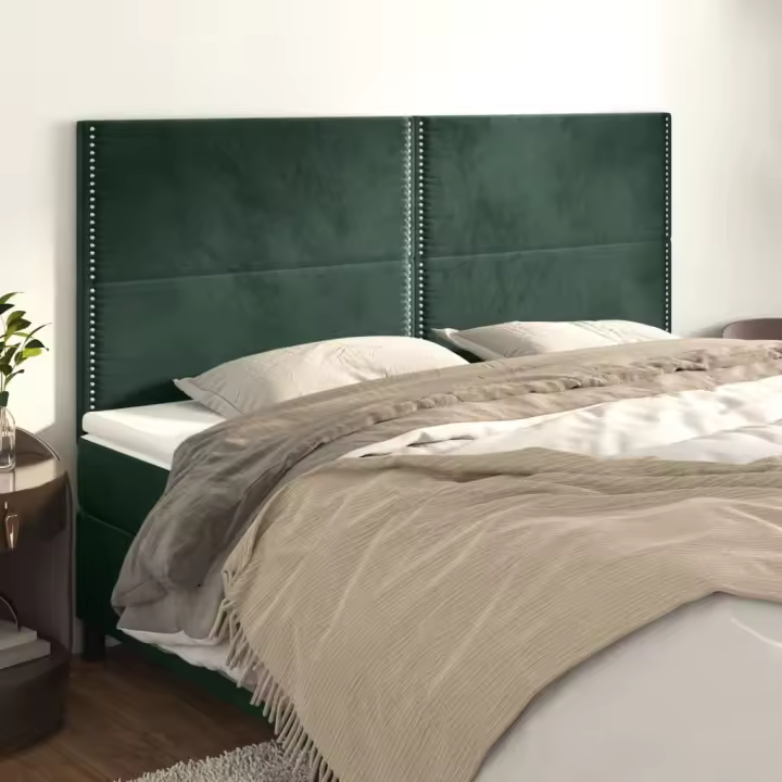 vidaXL Cabeceros 4 unidades de terciopelo verde oscuro 90x5x78/88 cm - 1