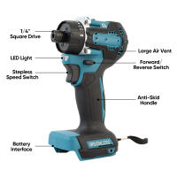 destornillador eléctrico inalámbrico, herramienta eléctrica sin escobillas, 23 + 1 Torque, 1/4 pulgadas, 180N.m, para batería Makita de 18V - details 0