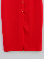 Vestido Midi Elegante Para Mujer TRAFZA Casual Solado Sin Mangas Cuello Redondo Cinturón Frontal Abierta Slim Lady Vestido De Noche - details 4