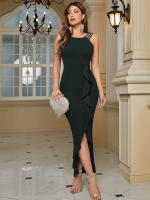 Vestido Elegante De Noche Para Mujer Bodycon Con Volantes Y Abertura Mermaid Vestido Largo Para Cóctel Y Boda Traje De Baño Sexy Y Club - details 12
