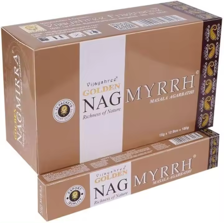 INCIENSOSHOP - Incienso Golden Nag Mirra de Vijayshree - Agarbatti Masala - Caja de 12 Unidad de 15 Gramos - 1