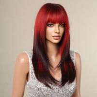 Pelucas Sintéticas Largas De Henry Margu Con Raya Lateral Y Flequillo Ombre Rojo a Negro Resistente Al Calor Peluca Natural Para Mujeres - details 2