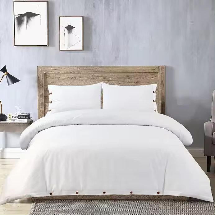 Dhestia Home Funda Nórdica Blanco Óptico con Botones Madera Natural Blanc - 1