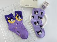 Calcetines Medio Tubo Disney Sanrio Kuromi Para Mujer Color Morado Algodón Peinado Dibujos Animados Lindos Hechicera Calcetines - details 11