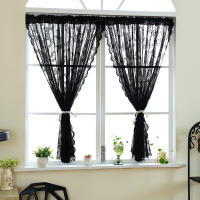 Cortina Corta De Encaje Negro Con Florales Blancos Decorativa Para Ventanas Pequeñas Y Puertas Protege La Privacidad Con Bolso De Percha - details 5