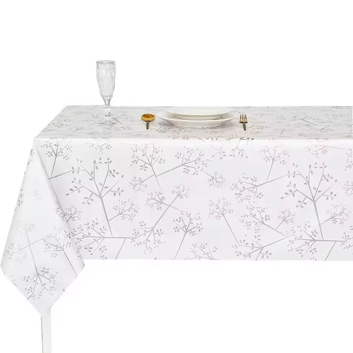 Mantel PVC, Mantel de hule, Para mesa del hogar, Impermeable, Tapete de cocina, Modernos, Comedor, Fácil de limpiar, Lamina superior 100% PVC, Plata, Blanco. - 1