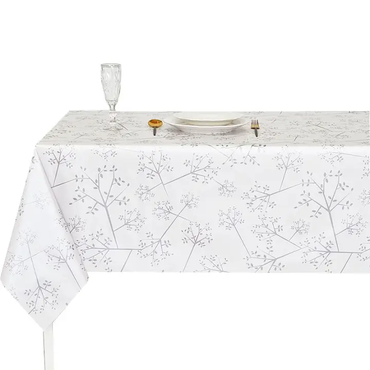 Mantel PVC, Mantel de hule, Para mesa del hogar, Impermeable, Tapete de cocina, Modernos, Comedor, Fácil de limpiar, Lamina superior 100% PVC, Plata, Blanco. - 1