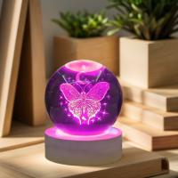 Lámpara De Noche De Bola De Cristal Con Danza De Mariposa Lunar Grabado Con Láser 3D Decoración De Vidrio Pulido Moderna Para Navidad - details 0