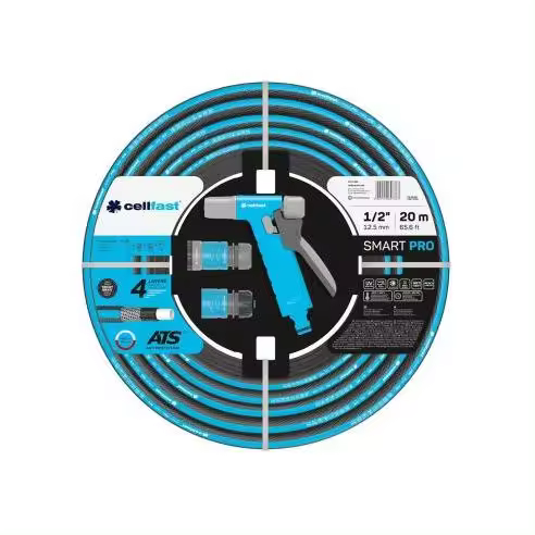 CELLFAST Set Manguera de Riego SMART PRO ATS 12,5 mm x 20 m con Conectores y Pistola - CELLFAST - 75714  Riego Mangueras Jardin - 1