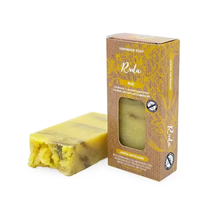 Pastilla de jabón de Ruda 100g. - Pastilla de jabón artesano y natural con aceite de oliva y Ruda - aclarador de manchas, antifúngico y anti-inflamatorio. Big Soap Factory - 1