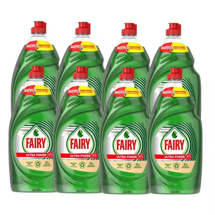 Fairy | Pack de Fairy Ultra Poder Original Líquido Lavavajillas  Fórmula Efectiva Que Deja Los Platos Relucientes, Impresionante Poder Antigrasa 8x900ML - 1