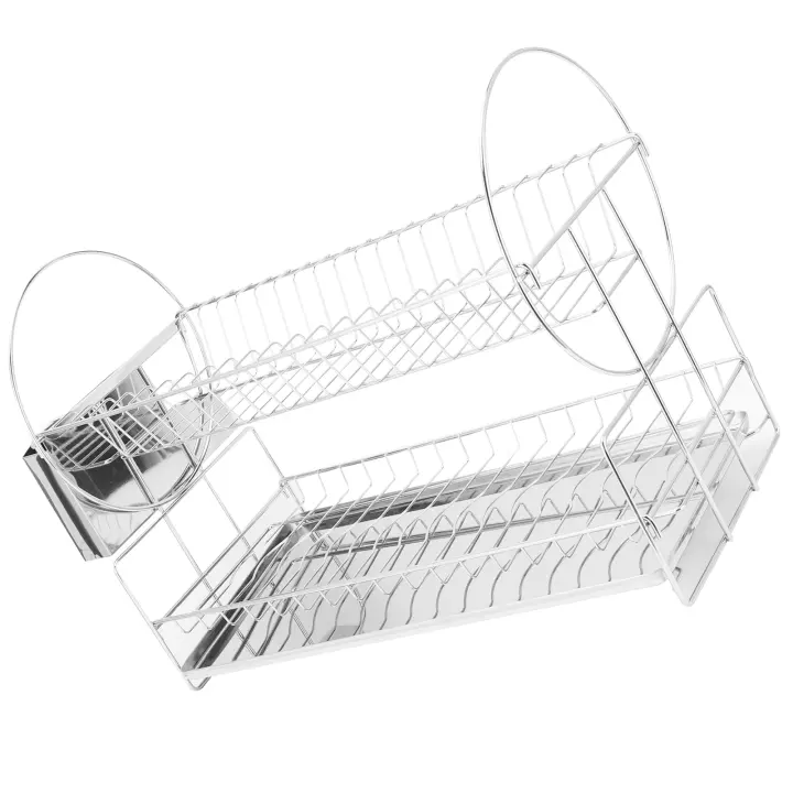 Escurridor de platos de acero inoxidable de doble capa, organizador de almacenamiento, accesorios de cocina - 1