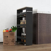 kleankin Estantería de Almacenamiento de Baño de 3 Niveles Estantería Estrecha con Asa Lateral Estante con Ruedas para Cocina Salón Estilo Moderno 48x15x80 cm - details 0