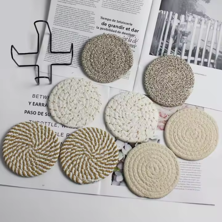 Juego De 8 Tapetes Para Vinos Con Alambre De Coton Incluye Estantes De Almacenamiento Tapete Para Taza De Café Decoración Para El Hogar - 1