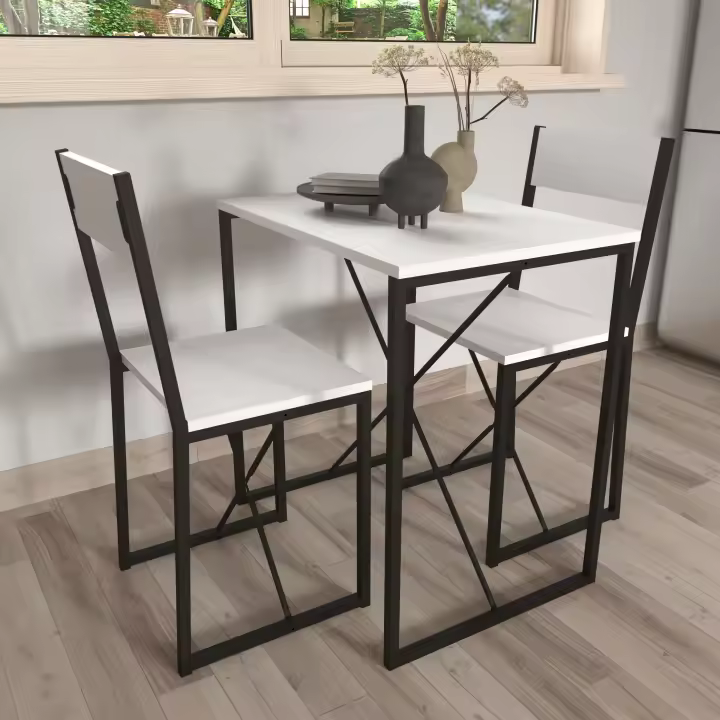 3 piezas de madera de metal juego de comedor mesa de cocina juego de mesa grupo de mesa sillas Insasi M 3 piezas de madera de metal juego de comedor mesa de cocina juego de mesa grupo de mesa sillas Insasi M - 1