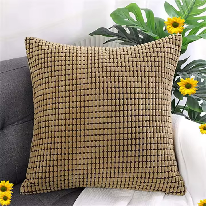 Funda De Cojín Cuadrada De Corduroy Suave Color Sólido Con Diseño De Granos De Maíz Decorativa Para Cama Funda De Almohada - 1