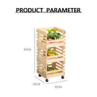Estante para frutas y verduras de madera maciza de tres capas, apto para cocina, color madera original 35x25x65cm - details 1