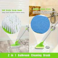 2-in-1 Long Handle Shower Scrub Brush Set with Adjustable Cleaning Head, One Stiff Bristle and Three Sponge Attachments, Manual Multipurpose Bath, Tile, and Tub Cleaner, Living Room Applicable, Electricity-Free Operation. Gl - details 1
