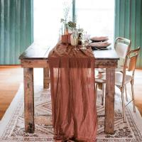 Corredor De Mesa Semi-Transparente De Gauze Verde Esponja Para Bodas Retro Bohemio Decoración De Banquetes Y Arches - details 4