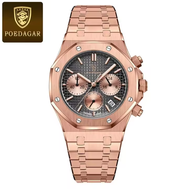 Reloj De Pulsera Para Hombre POEDAGAR Lujo Resistente Al Agua Con Manecillas Luminosas Cronógrafo Acero Inoxidable Cuarzo Reloj Hombre - 1