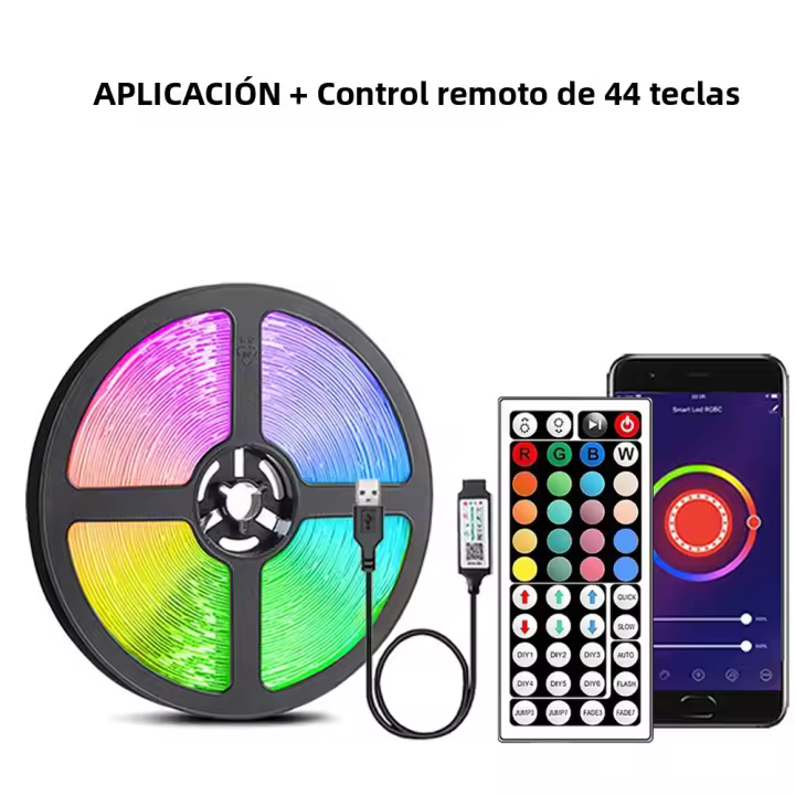 Tiras LED RGB Con Control Remoto Y APP Sincronización De Música Para Decoración De Habitación Y TV Incluye Batería SMD 5050 - 1