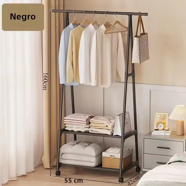 Rack De Ropa De Pie Triangular Con Rodillos Móvil Para Dormitorio Y Sala De Estar Mezclador De Metal Montaje Sencillo - 1