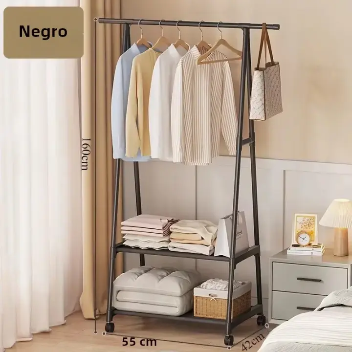 Rack De Ropa De Pie Triangular Con Rodillos Móvil Para Dormitorio Y Sala De Estar Mezclador De Metal Montaje Sencillo - 1