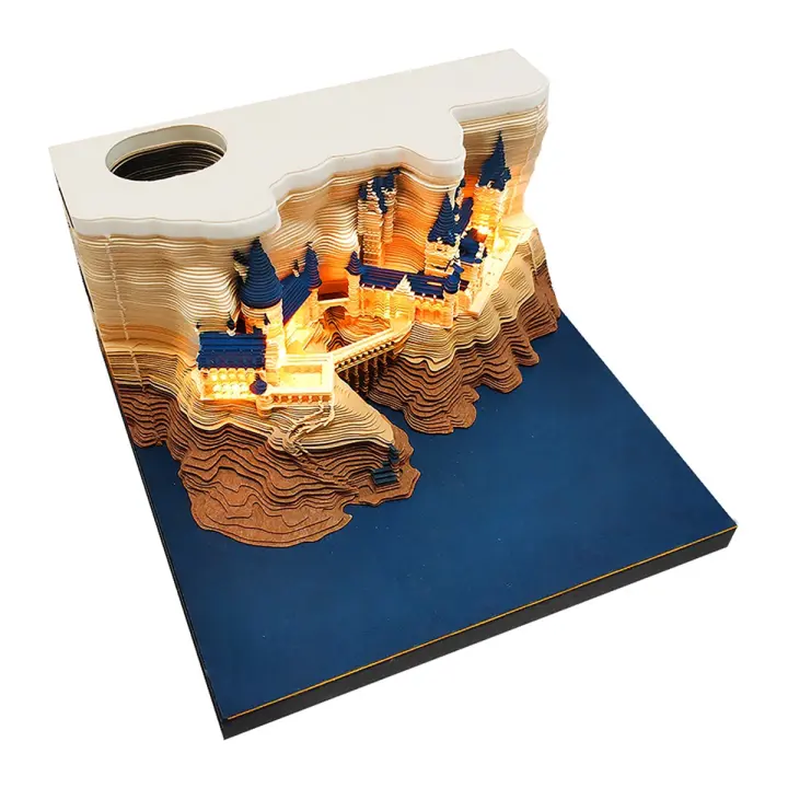 Bloc de notas 3D Castle 2024, Bloc de notas de calendar, Bloc de notas de bloque, Adornos, Papel de note de Castillo, accesorios de papelería, regalo con Luces - 1