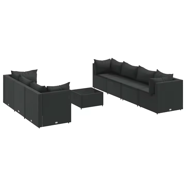 vidaXL Set de muebles de jardín 8 pzas y cojines ratán sintético negro - 1