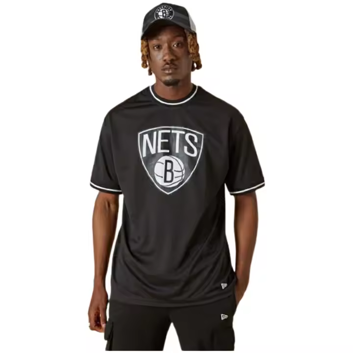 Camiseta de Manga Corta New Era Nba Brooklyn Nets Team Logo Oversize Mesh para hombre en color negro - 1