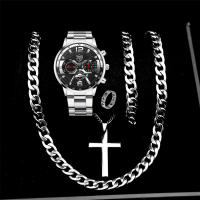 Set De 5 Relojes De Pulsera De Acero Inoxidable Para Hombre DEYROS Moda Calendario Negocios Relojes De Cuarzo Casual Pulsera Collar - details 0