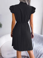 Vestido Elegante De Mujer Con Cintura Alta Y Volantes Para Primavera Y Verano Estilo Casual Collar Con Lazo Cuello Alto Y Mangas Batwing - details 31