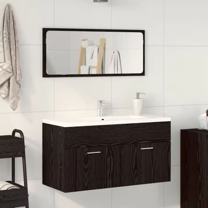 Set de Muebles de Baño de 2 Piezas en Madera Ingenierizada de Roble Negro - 1