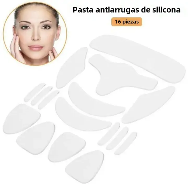 16pcs Parches De Silicona Reutilizable Antiarrugas Stickers De Eliminación De Arrugas Para El Rostro Frente Cuello Ojos Patch De Cuidado De La Piel - 1