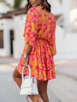 Vestido Estampado De Verano Para Mujer Con Manga Corta Estilo Casual Elegante Con V-Neck Y Mangas Onduladas A-Line Longitud De Rodilla Para Comunicación Y Vacaciones - details 8