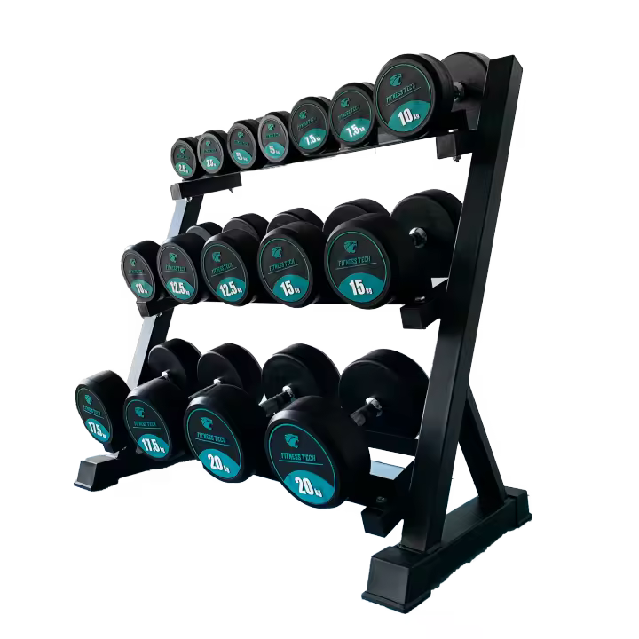 Fitness Tech Set Mancuernero + Mancuernas Redondas 2,5kg a 20kg Estantes de almacenamiento de pesas libres - 1