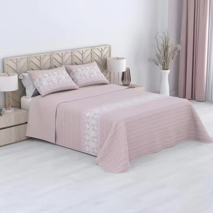 ARISE SHOP-*Colcha  Bouti bacic ,Estampada Hojas y Flores, para Verano y Entretiempo 100% Poliéster. Incluye Fun cama 90 - 105cm1 fundas de cojin ,,cama 135-150 cm 2 funda de cojín 50x70CM. Cubrecamas interior 100% algodón, exterior poliéster. - 1