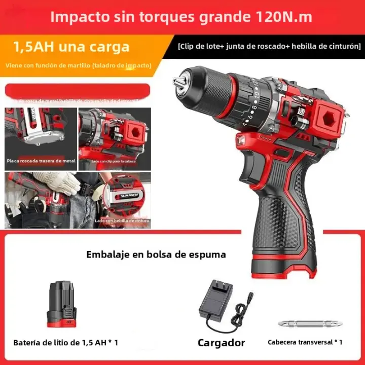 Taladro Eléctrico Sin Escobillas Para Metal Y Bricolaje Con Taladro Ratchet De Cinta Sin Cable Torque Máximo 120N.m Velocidad Sin Carga 1800rpm - 1