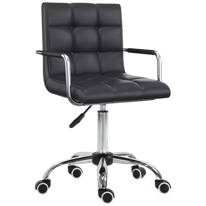 HOMCOM Silla de Oficina Silla Giratoria Taburete cosmético Taburete con Ruedas Taburete de Trabajo Silla ejecutiva Silla de Escritorio Metal PU 52,5 x 54 x 84-99 cm - 1