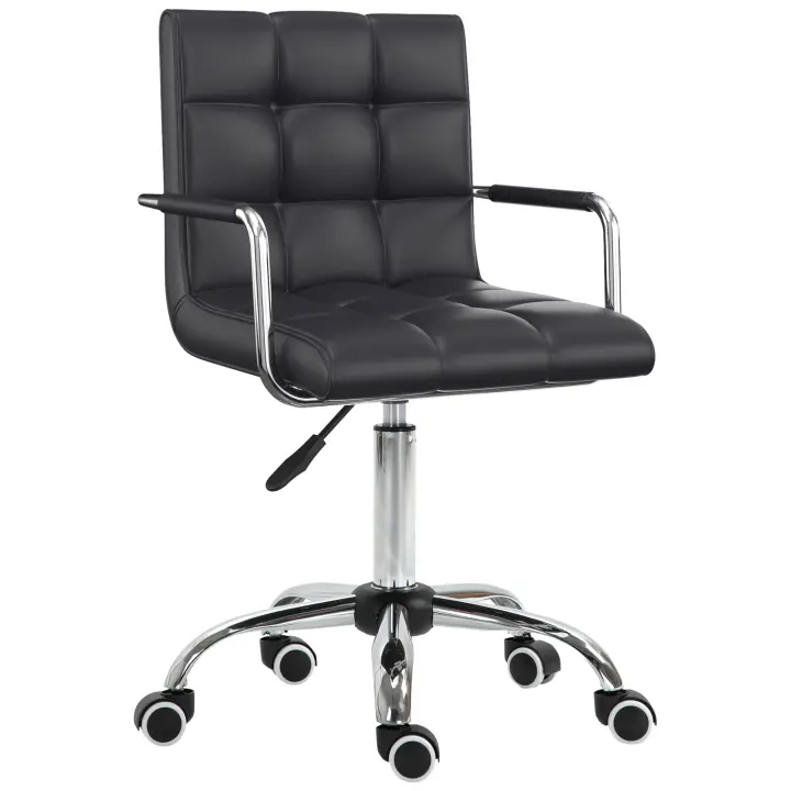 HOMCOM Silla de Oficina Silla Giratoria Taburete cosmético Taburete con Ruedas Taburete de Trabajo Silla ejecutiva Silla de Escritorio Metal PU 52,5 x 54 x 84-99 cm - 1
