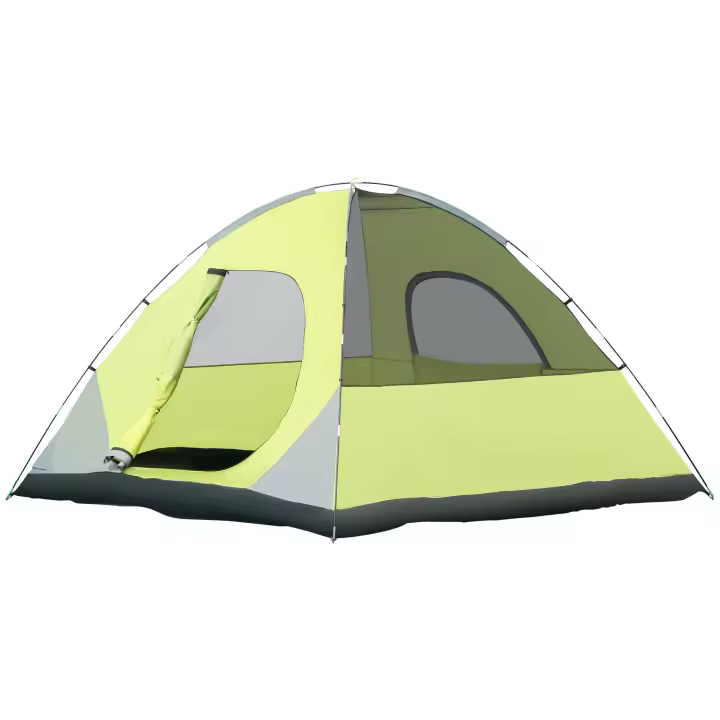 Outsunny Tienda de Campaña Familiar 3 Personas Tienda de Camping UPF 30+ Impermeable hasta 1500 mm con Doble Capa Bolsillos y Bolsa de Transporte 300x300x185 cm Gris y Amarillo - 1