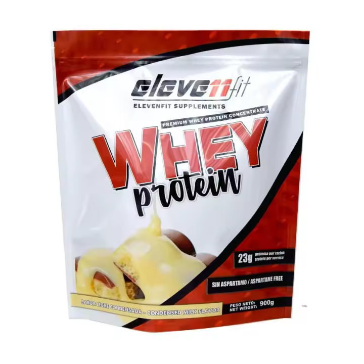 Eleven Fit Proteina Whey Pro, Concentrado de Suero / Aumenta Masa Muscular / BCAA's y Antioxidantes / Refuerza Huesos y Defensas / Bajo en Grasas y Carbohidratos, Sabor Leche Condensada, 900GR - 1