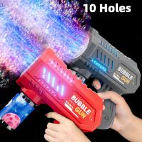 Pistola De Burbujas Para Niños Con 10 Agujeros Máquina De Jabón Automática Para Exterior Juguetes De Verano Seguros Para Edades 0-12 Años - details 0