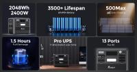 FOSSiBOT F2400 Estación de energía portátil, batería LiFePO4 de 2048Wh 2400W de salida generador solar, 3xAC RV Car USB Tipo-C QC3.0 PD DC5521 Salidas completas de onda sinusoidal pura, carga rápida de 1,5 horas, perilla de ajuste de potencia de entrada - details 1