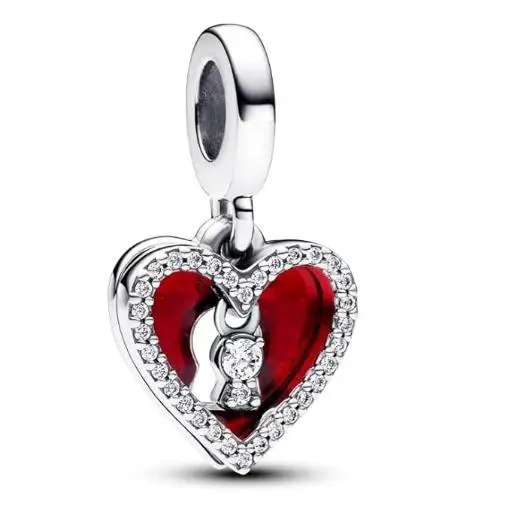 PANDORA Moments Dijes de Plata de Lei con diseño de Candado, Candado Corazón Doble Colgante, Comes con embalaje de Caja De Regno original. - 1